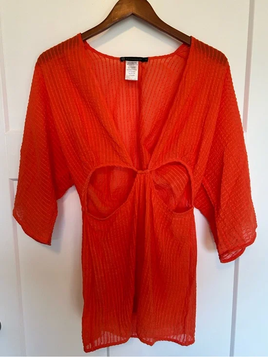 ViX Paula Hermanny Allie Cutout Short Cover-Up - Marigold Orange Small - Picture 5 of 7